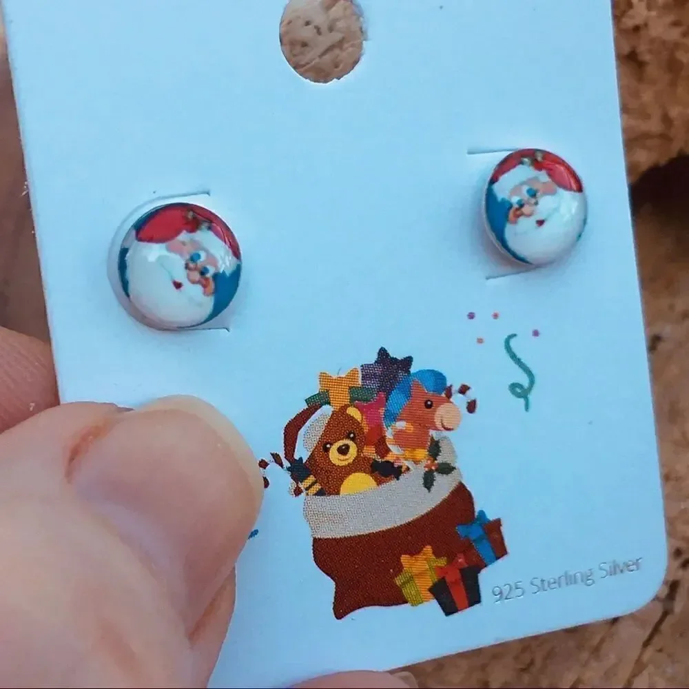 Sterling Santa button earrings